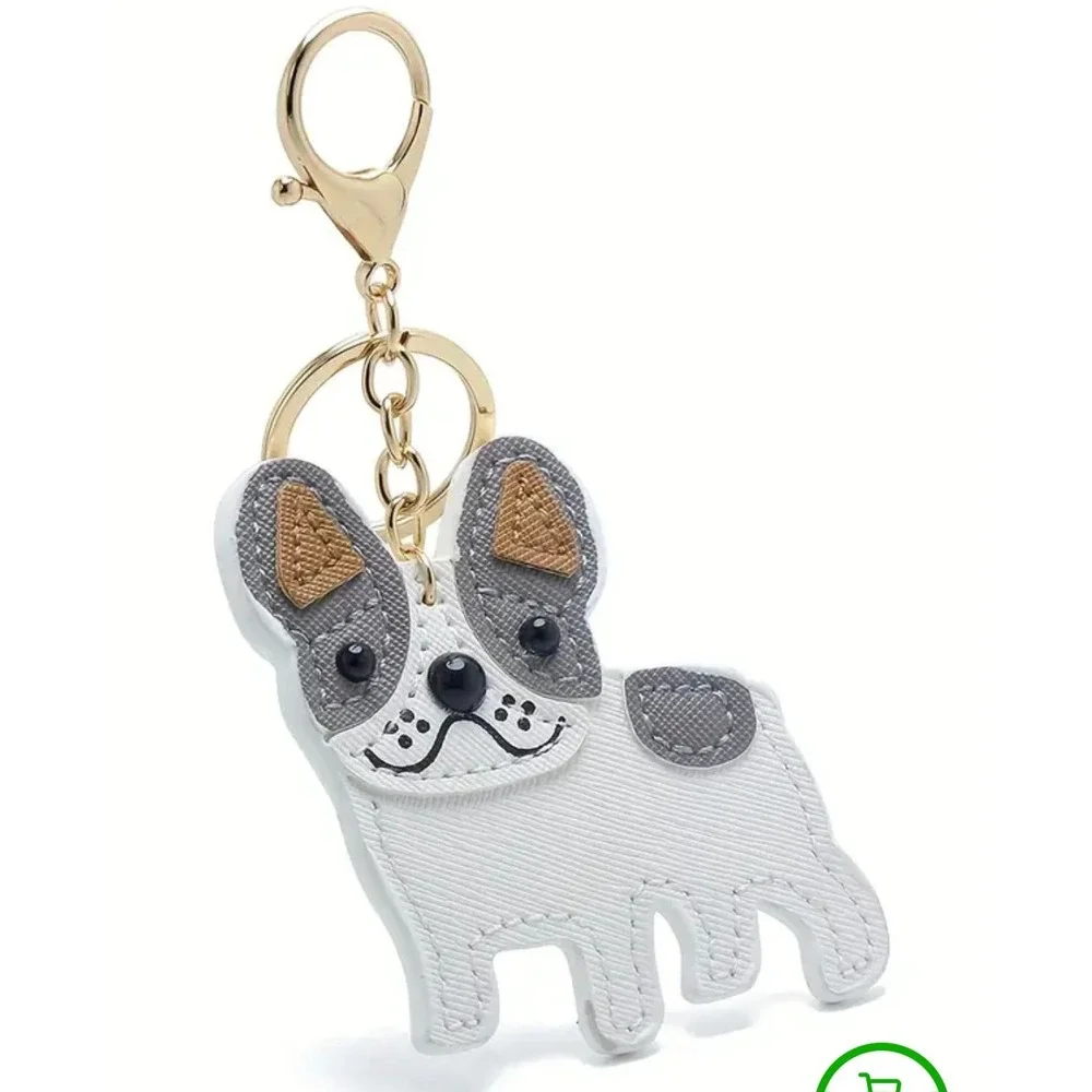 French Bulldog Bag Charm Dog Keychain Frenchie Grey White Accessory